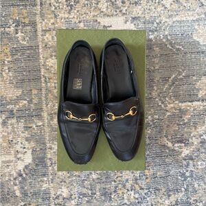 Gucci Black Leather Slip-On Loafers with Gold Detail